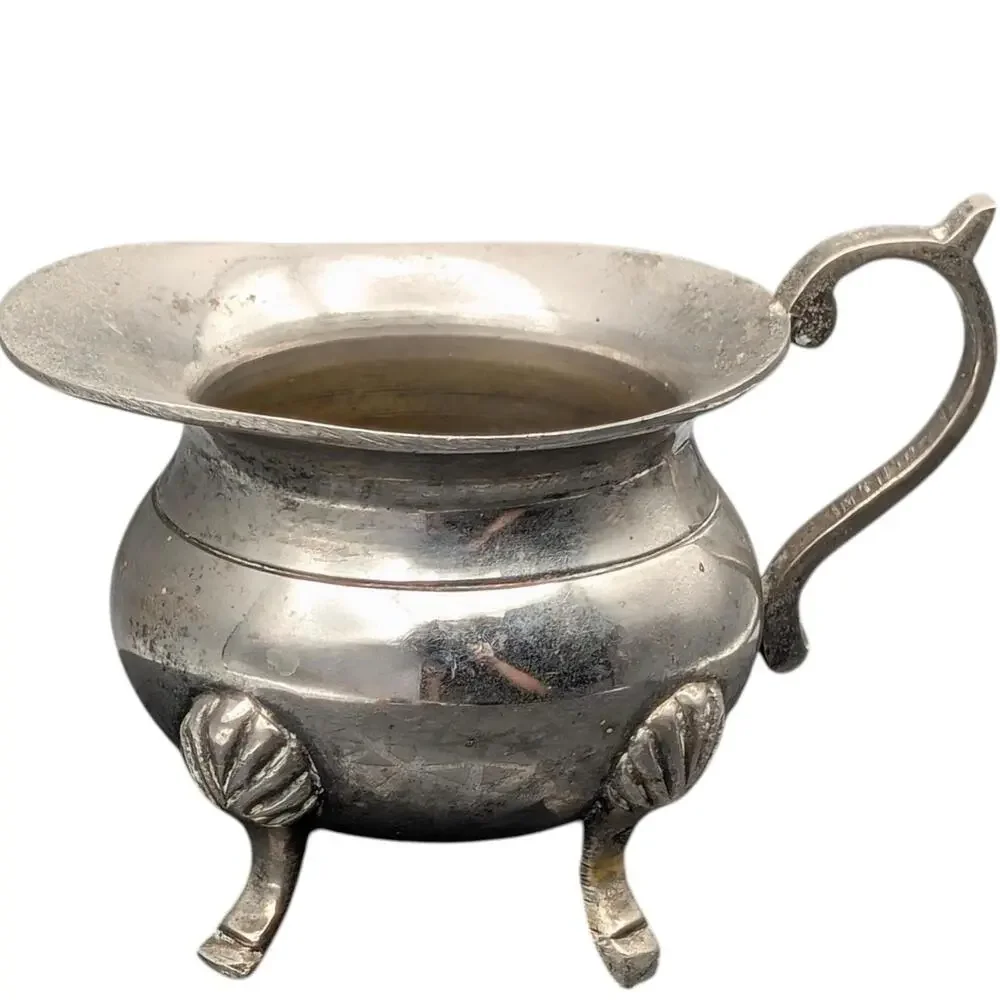 Silverplate Footed Creamer Pitcher 3‎ Leg Shell Feet Mini Made in India Decor